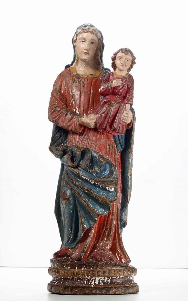 Madonna con Bambino. Legno laccato. Scultore del XVII secolo