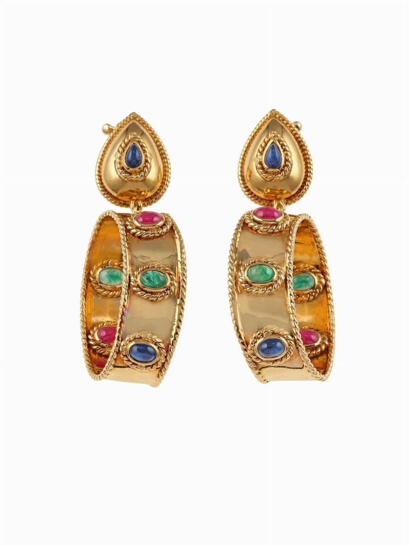 Pair of gem-set and gold earrings. Signed Sabbadini. Fitted case  - Auction Fine  [..]