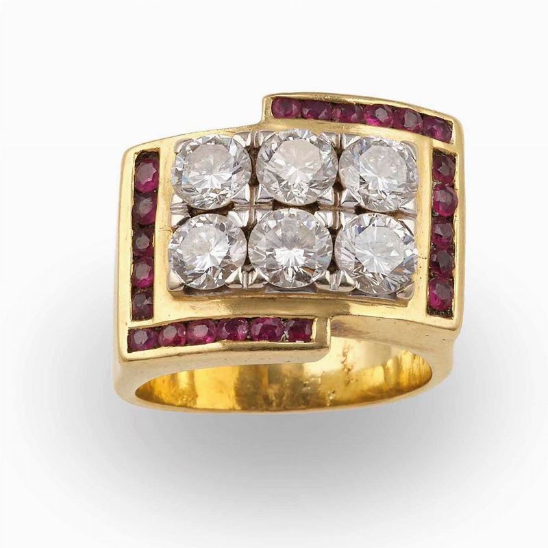 Anello con diamanti e piccoli rubini  - Asta Fine and Coral Jewels - Cambi Casa  [..]