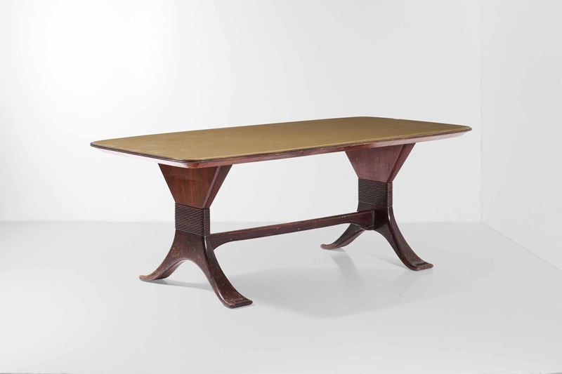 Tavolo in legno con piano in vetro dipinto  - Asta Design - Cambi Casa d'Aste