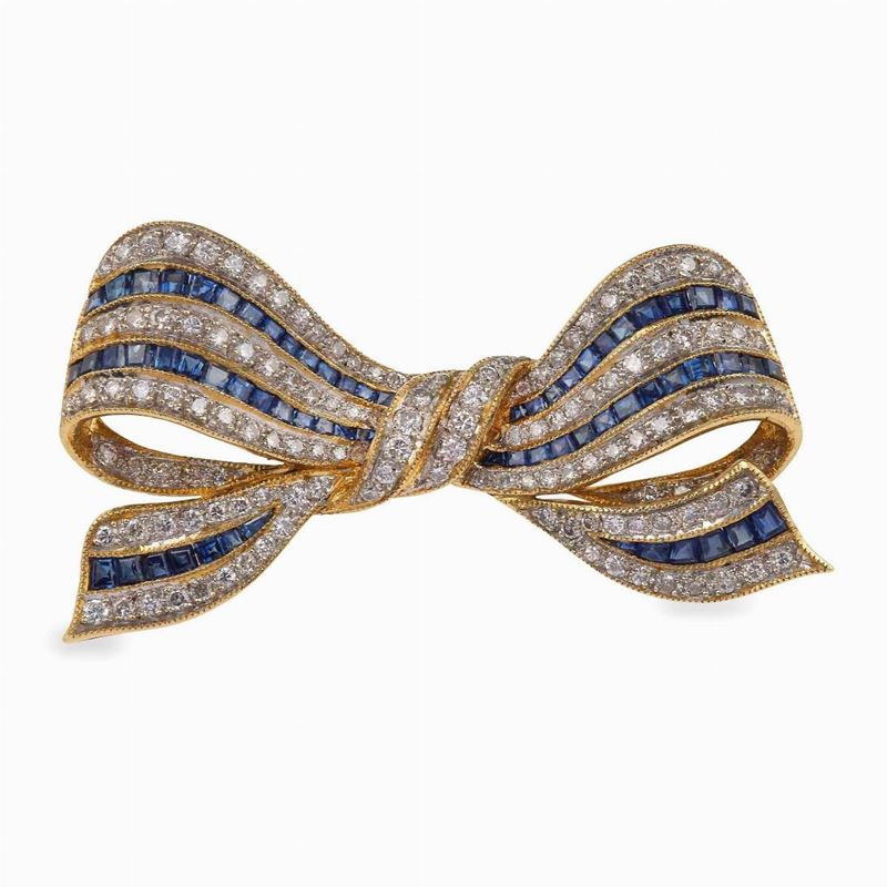 Diamond and sapphire brooch  - Auction Fine and Coral Jewels - Cambi Casa d'Aste