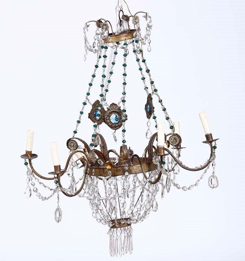 Lampadario in metallo e cristalli. XIX secolo  - Auction Antique June | Cambi Time  [..]