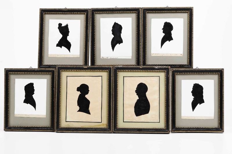 Lotto di sette silhouettes su carta, XIX secolo  - Auction Antique June | Cambi  [..]