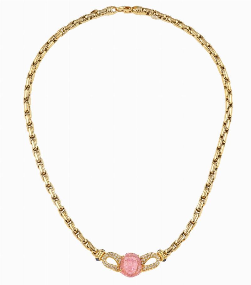 Carved kunzite and diamond necklace  - Auction Fine and Coral Jewels - Cambi Casa  [..]