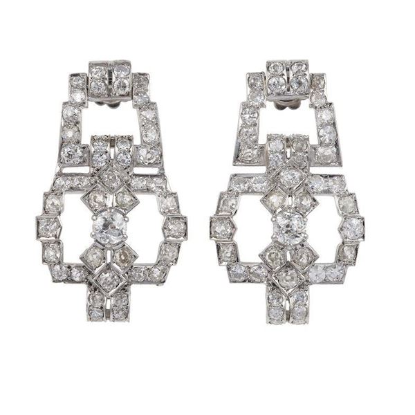 Pair of diamond, platinum and gold earrings