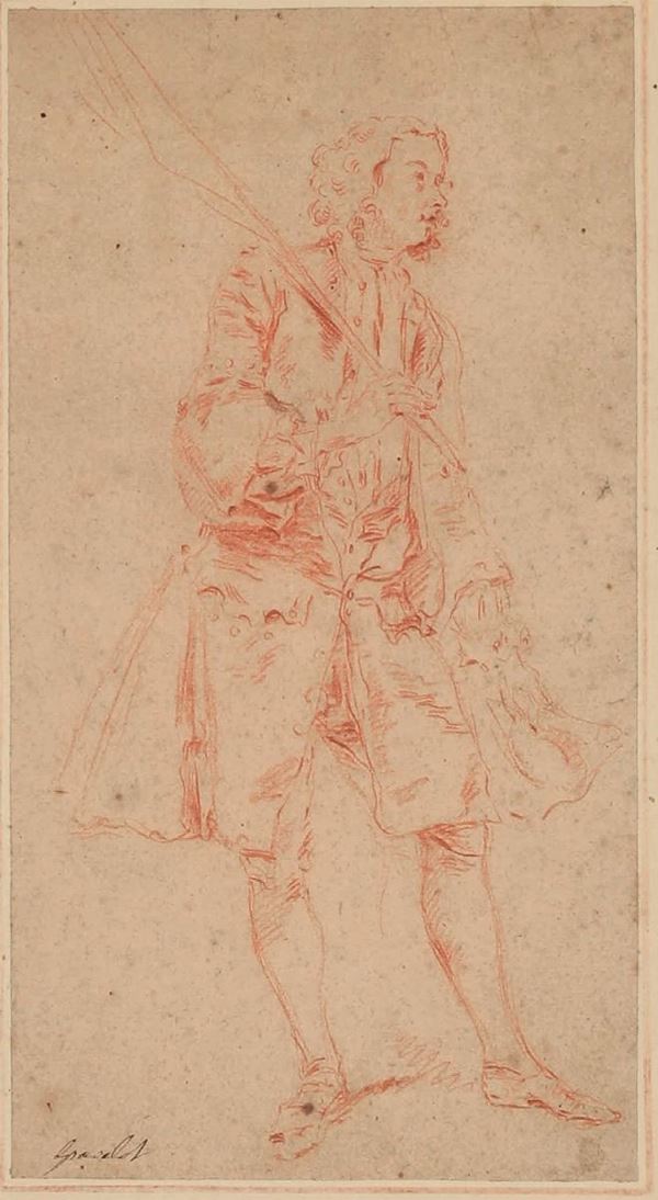 Hubert-Fran&#231;ois Bourguignon d'Anville detto Gravelot - Ritratto di uomo con stendardo