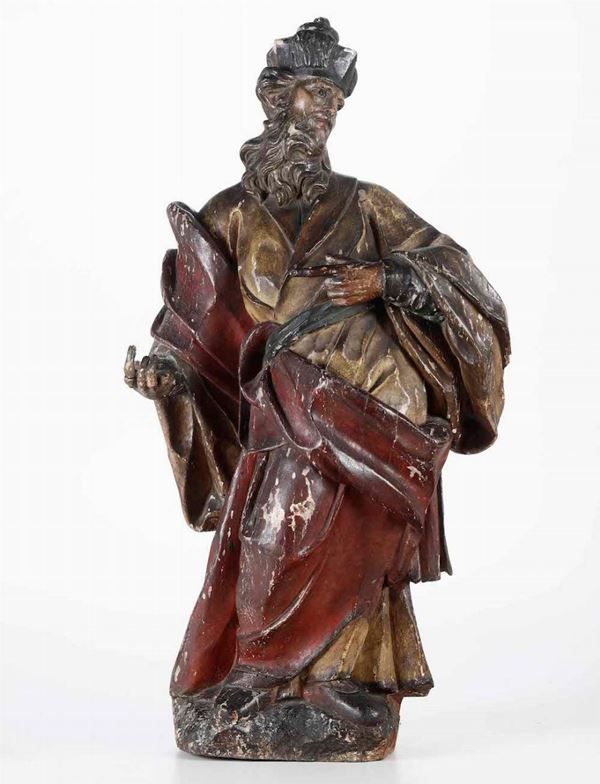 Santo Vescovo. Legno policromo. Arte barocca. Austria o Germania meridionale XVII-XVIII secolo