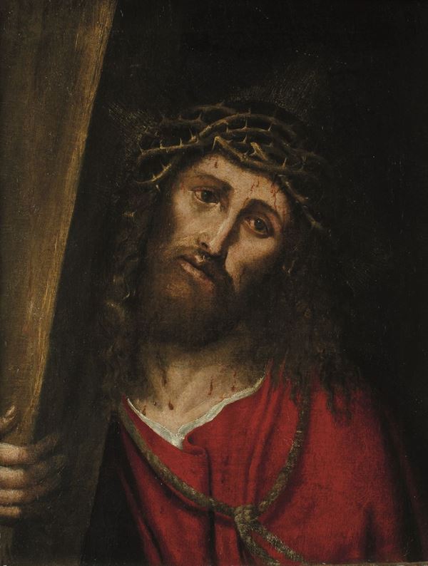 Bartolomeo Montagna - Cristo coronato di spine appoggiato alla croce