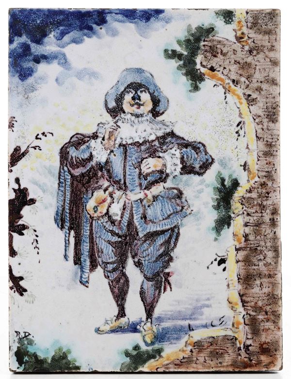 Mattonella con maschera della commedia dell’arte Albisola, Dario Ravano (1876-1961), XX secolo