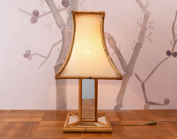 Lampada da tavolo in bamboo e juta. XX secolo