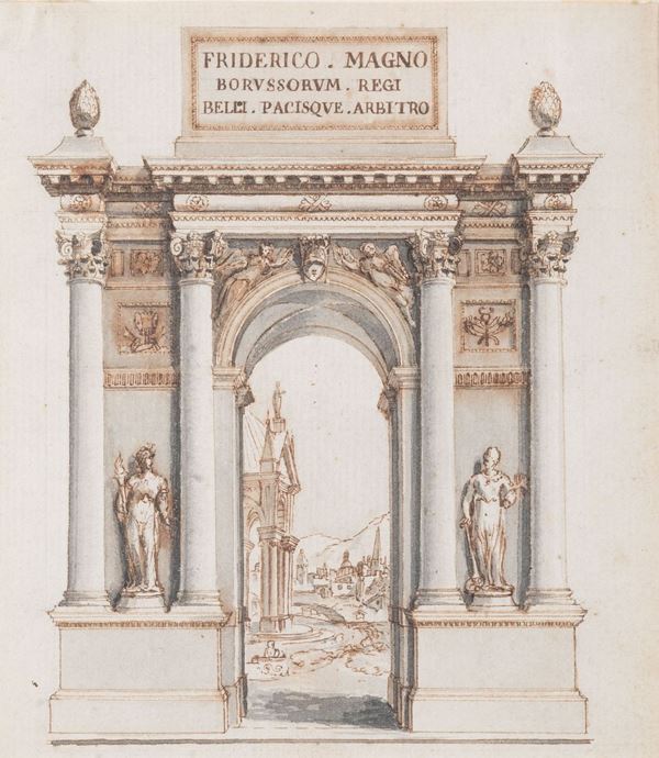 Scuola del XVIII secolo Studio di arco trionfale in onore di Federico II il Grande, re di Prussia