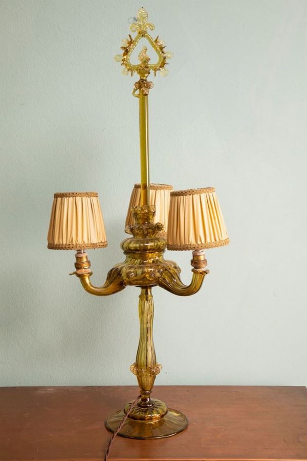 Lampada a tre luci in vetro di Murano. XIX-XX secolo