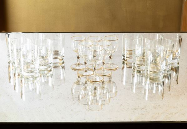 Dodici bicchieri da whisky “Perfection” e sei bicchieri da sherry Mahora Francia, Manifattura Baccart, seconda metà del XX secolo