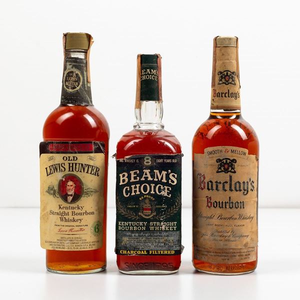 J. Beam's, Beam's Choice Kentucky Straight Bourbon Whiskey 8 years old Old Lewis Hunter, Kentucky Straight Bourbon Whiskey Barclay's, Straight Bourbon Whiskey