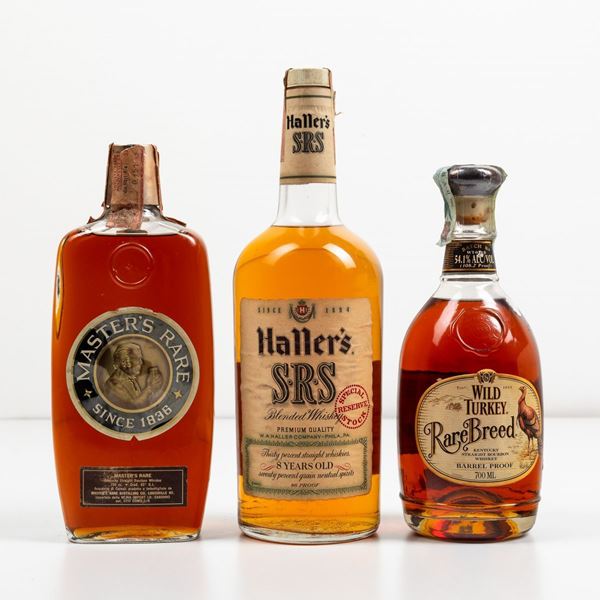 Master's Rare, Kentucky Straight Bourbon Whiskey Haller's SRS, Blended Whisky Special Reserve 8 years old Wild Turkey, Kentucky Straight Bourbon Whisky Rare Breed