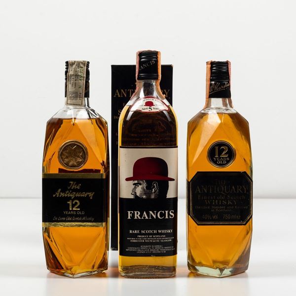 The Antiquary, De Luxe Old Scotch Whisky 12 years old The Antiquary, Finest Old Scotch Whisky 12 years old Francis, Rare Scotch Whisky 5 years old