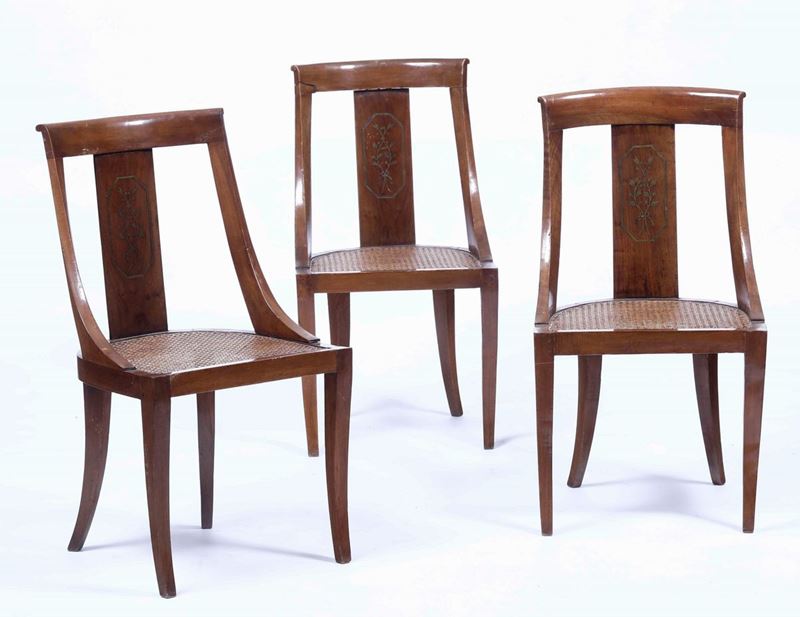 Tre sedie con seduta cannetè  - Auction Dimore italiane | Cambi Time - Cambi Casa d'Aste