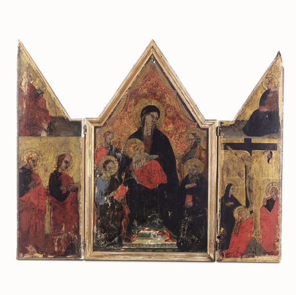 Scuola del XIX secolo Madonna in trono con Bambino, l'Annunciazione e la Crocifissione di Cristo