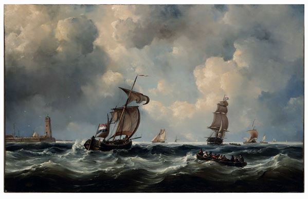 Scuola olandese del XIX secolo Marina con velieri