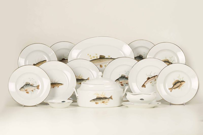 Servizio da pesce<BR>Doccia, Manifattura Richard Ginori, seconda metà del XX secolo  - Asta L'Art de la Table - Cambi Casa d'Aste