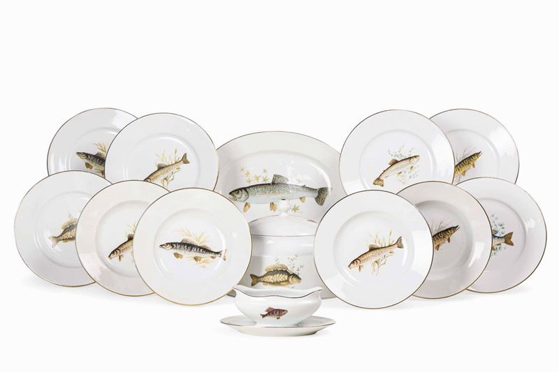 Servizio da pesce<BR>Doccia, Manifattura Richard Ginori, XX secolo<BR>  - Asta L'Art de la Table - Cambi Casa d'Aste