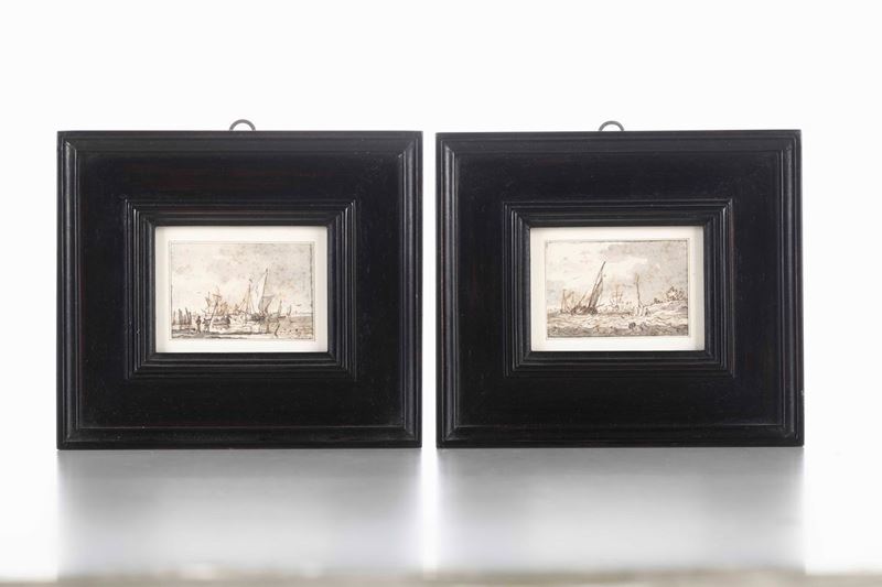 Due piccoli disegni a inchiostro e acquerello su carta, Mare in tempesta  - Auction Dimore italiane | Cambi Time - Cambi Casa d'Aste