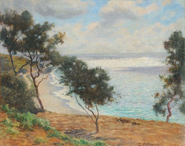 Carlo Pollonera (1849-1923), attribuito a Veduta costiera