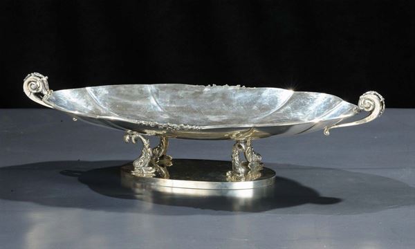 Centrotavola in argento di forma ovoidale , XX secolo