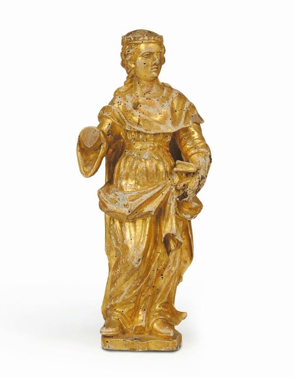 Statua di santa in legno dorato, Piemonte inizio XVIII secolo