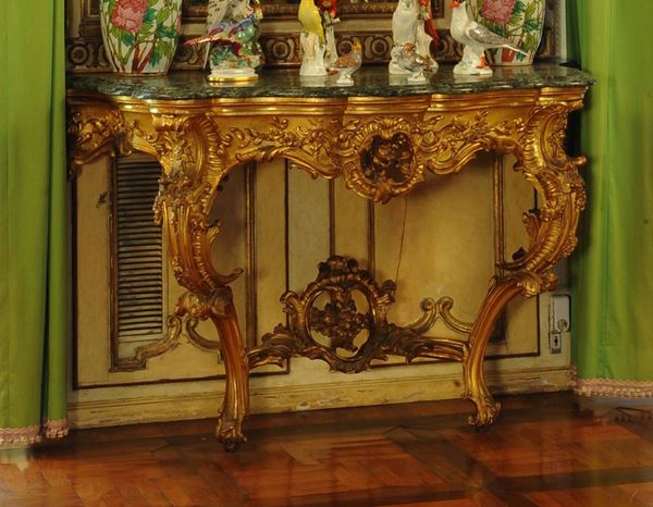 Console in legno intagliato e dorato, Piemonte metˆ XVIII secolo